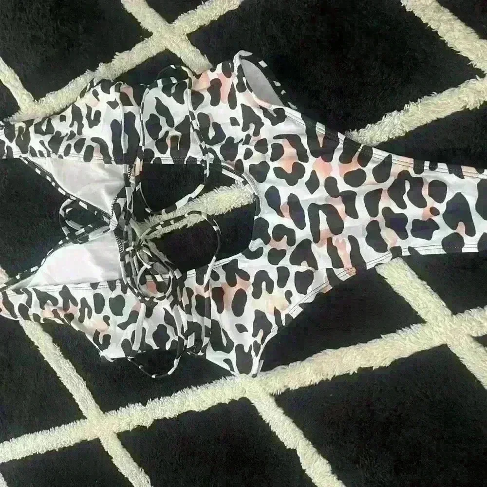 2 New Brazilian 1 Piece Swimsuit Black/yellow or White Cheetah Deep V Size S M L